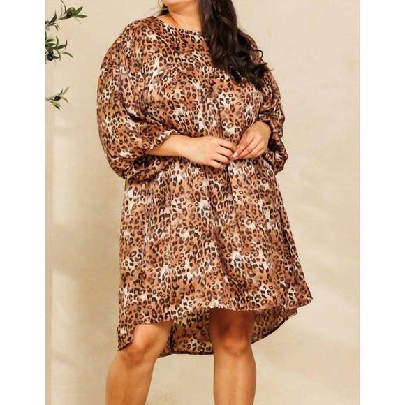 NEW ODDI leopard print round neck dress in brown - Picture 3 of 5